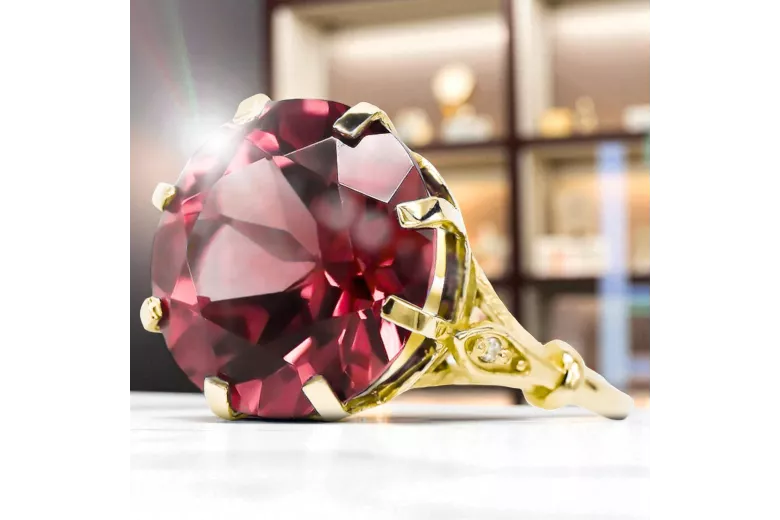 14k geltono aukso Rubinas Žiedas Vintažinis stilius vrc073y